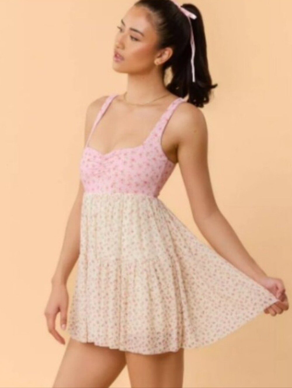 Blogilates Women Sweetheart Babydoll Dress Athletic Floral Pink 1X